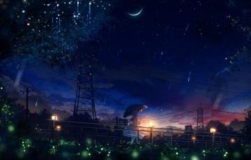 Wallpaper Fireflies Wire Power Lines Lights Girl Walk New
