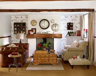 Country Style Living Room With Bird Wallpaper