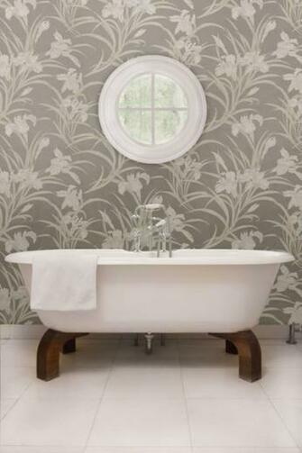 Posh Grey And Peach Lily Floral Bathroom Wallpaper Brewster