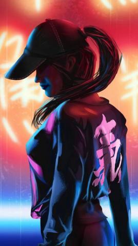 Cyber Girl iPhone Wallpaper Neon