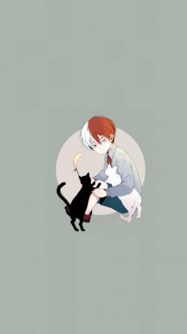 Cute Kid Shouto Todoroki And Kittens Art Wallpaper