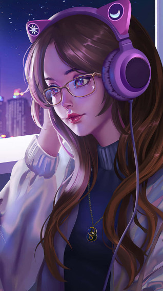 Lofi Anime Gamer Cat Girl Wallpaper