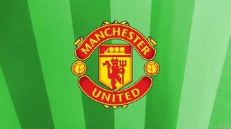 Green Striped Manchester United Wallpaper With The Logo In Center