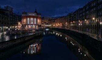 Wallpaper Spain La Ribera Bilbao Canal Street River Night