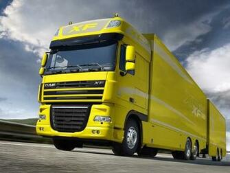 Wallpaper Yellow Daf Truck With Trailer HD