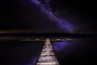 Wallpaper The Milky Way Pier Lake Stars Mystery