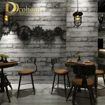 Non Woven Vintage Wallpaper Industrial Letters Wood Panel Wall