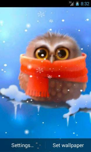 Funny Snow Snowfall Branch Scarf Bird Eye Live Wallpaper