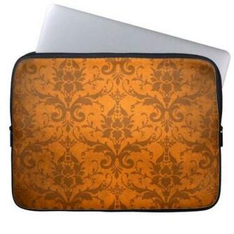 Vintage Orange Damask Wallpaper Laptop Computer Sleeves