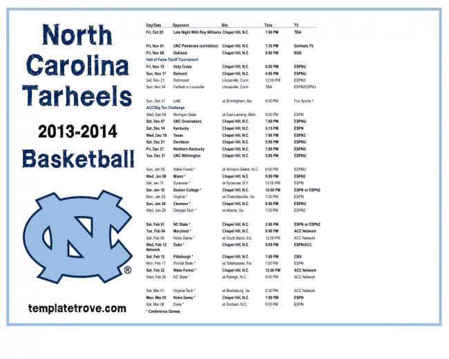 University Of North Carolina Basketball Schedule