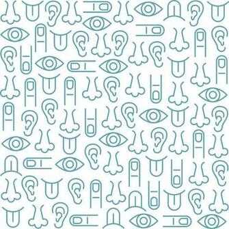 Sensory Perception Icon Set And Background Seamless Pattern By