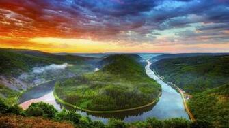 Nature Wallpaper HD Green Mountains River Widescreen Background