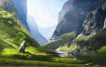 Wallpaper The Sky Mountains Birds River Valley Grass Meadows