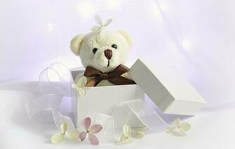 Wallpaper Background Box Gift Toy Tape Bear Flowers Teddy
