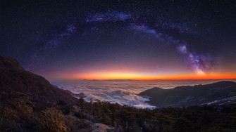 Mountain Landscape Clouds Night Sky Stars Scenery 4k Wallpaper