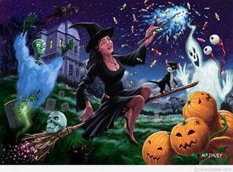 Happy Halloween Witch And Pumpkins HD Wallpaper