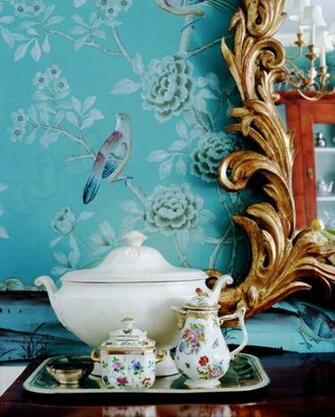 Home Decor Chinoiserie Turquoise Blue Wallpaper With