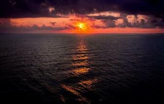 Wallpaper Fireball Sea Ocean Seascape Clouds Morning Sun