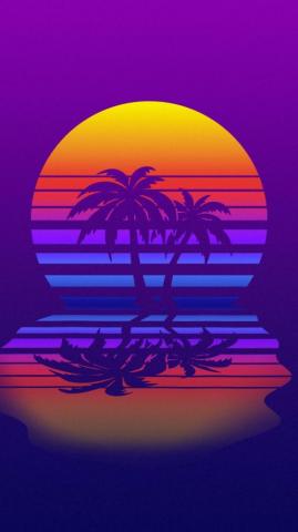 Synthwave Minimal Moon And Palm Tree Wallpaper Vaporwave
