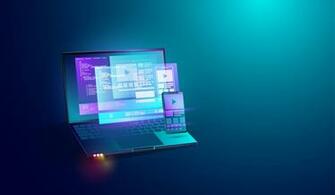Mobile Application Development On Laptop Screen Concept Background