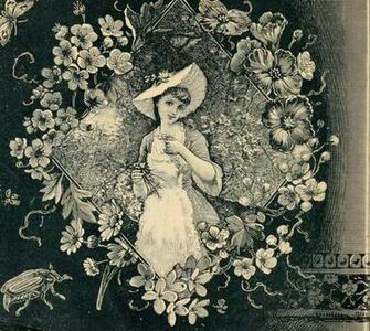 Vintage Ephemera Engraved Catalog Image Victorian Girl In Floral