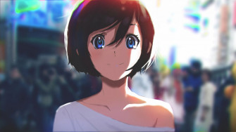 Anime Girl Sunlight Smiling Short Hair Blue Eyes Face Portrait