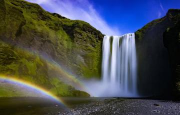 Wallpaper The Sky Sun Rock Stream Stones Waterfall Moss