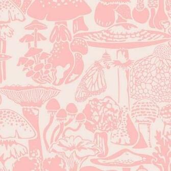 Mushroom City Designer Wallpaper In Color Eraser Pink On Blush