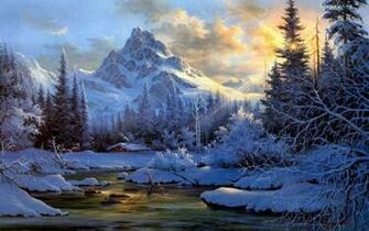Nature Tree River Smoke Snow Winter Hut Taiga Wallpaper