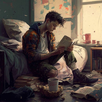 A Boy Reading Book By Awadhbasha