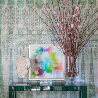 Topkapi Garden Green Pink Wallpaper Yard Panel The Nicolette