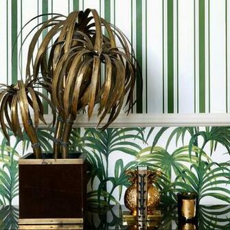 Palmeral Stripe Wallpaper White Green Pinpina