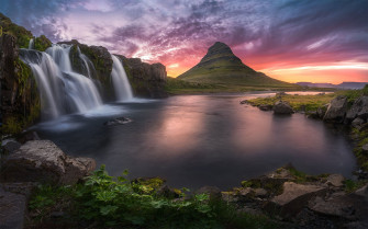 Kirkjufellsfoss Waterfalls Kirkjufell On The North Coast Of