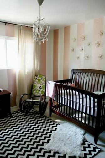 Calming Baby Girl Room With Stripe Wallpaper Pretty Wall Arts