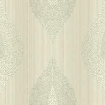 Taj Grey Damask Medallion Stripe Modern Wallpaper By