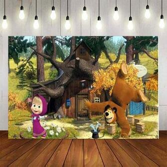 Photography Background Cartoon Masha And Bear Vinyl Baby BirtHDay