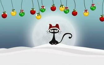 Black Cat On Christmas Night Wallpaper