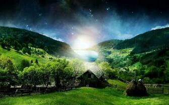 HD Wallpaper With A Nice Landscape Houses In The Green Mountains