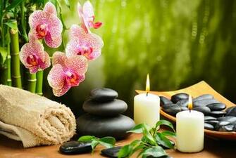 Stones Candles Orchid Flowers Wallpaper Background