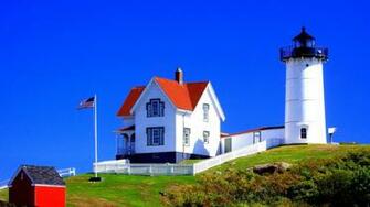 Wallpaper House Flag Usa Lighthouse Sky Full HD