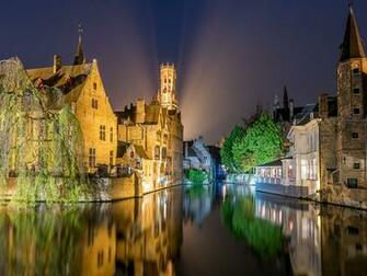 Wallpaper Belgium Brugge Night Rivers Cities Houses