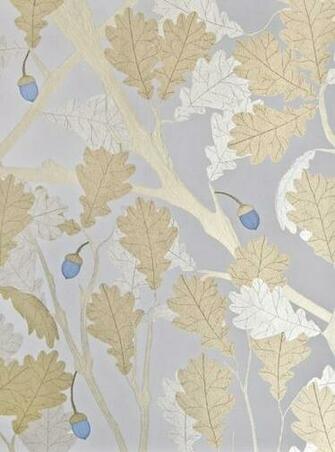 Wallpaper Pale Blue With Metallic Silver And Gilver Oak Tree