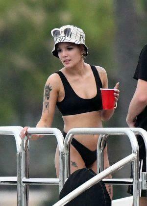 Halsey In Black Bikini On A Yacht Miami