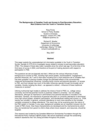 Pdf The Background Of Canadian Youth And Access To Post