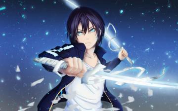 Wallpaper Noragami Yato Dual Sword Bandage Blue Eyes