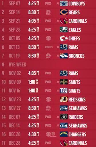 Printable San Francisco 49ers Football Schedule