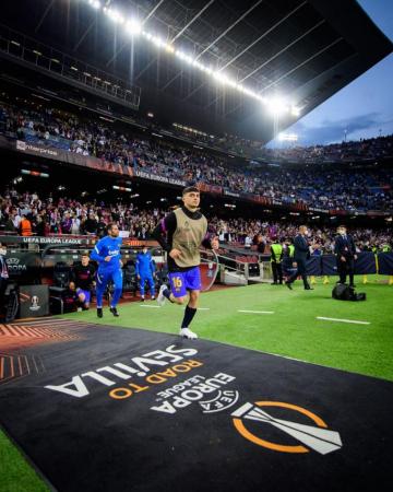 Fc Barcelona On The Golden Boy With A Stadium Behind Him