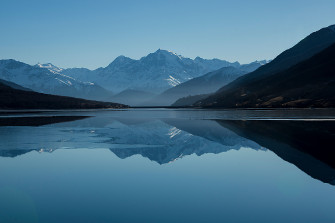 Mountain Peak Landscape Clear Blue Sky Lake Winter 5k 720p HD 4k Wallpaper Image