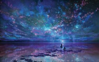 Night Stars Ocean Couple Desktop Pc And Mac Wallpaper