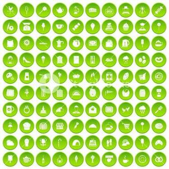 Patisserie Icons Set Green Circle Isolated On White Background